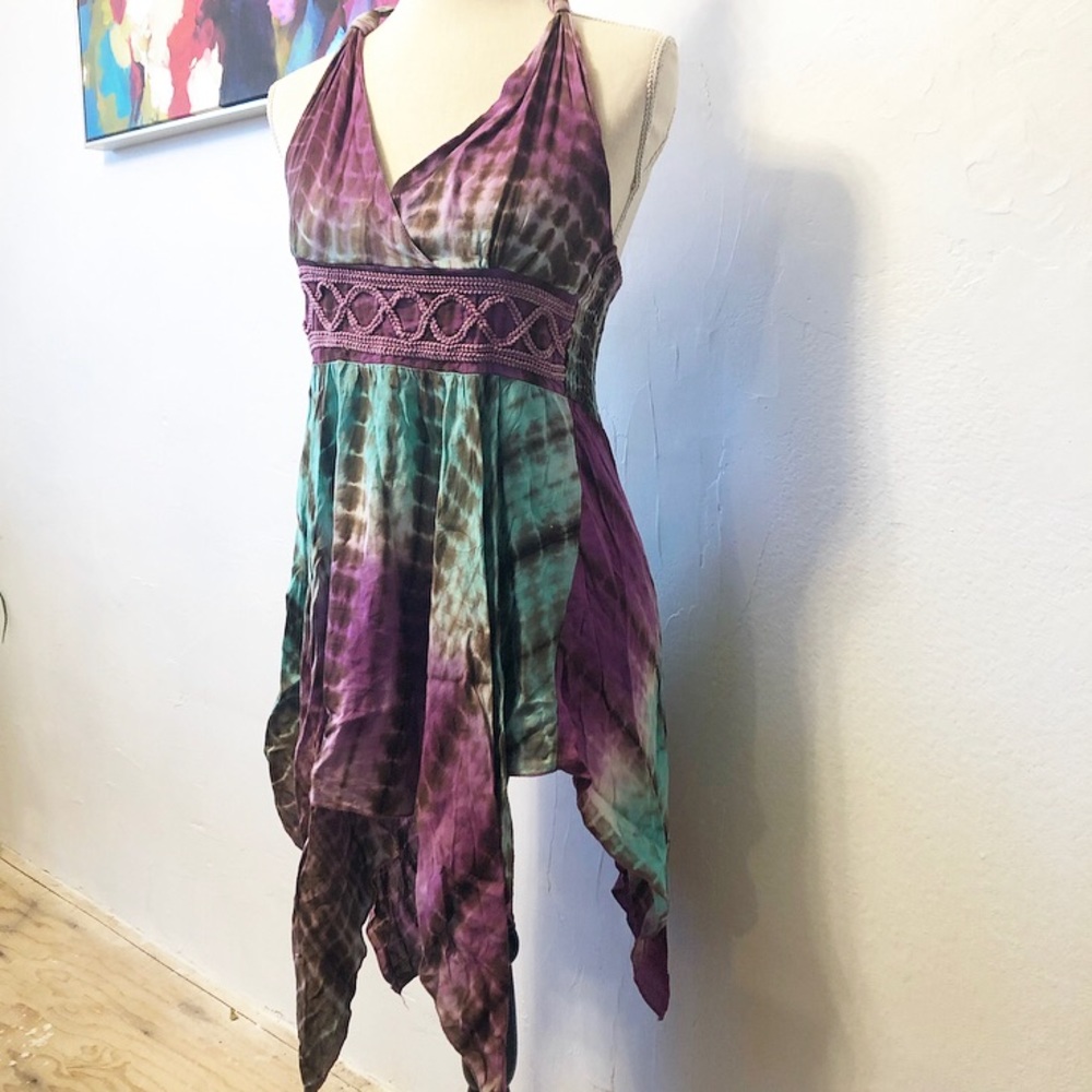 Shoreline Boho Summer Tie Neck Top Sz S